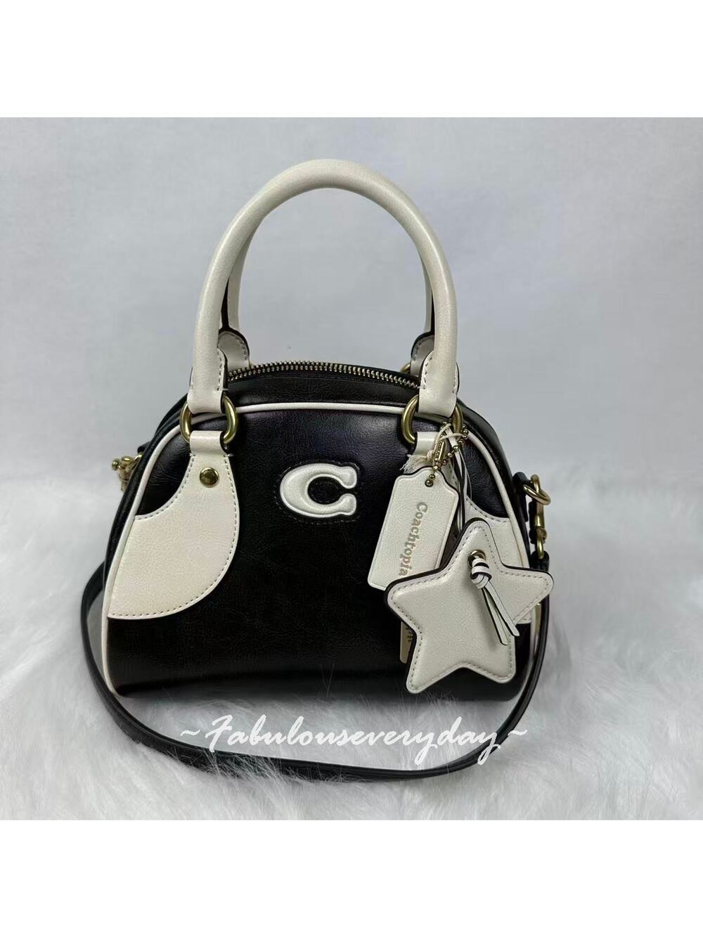 Coach Coachtopia Bowling Top Handle Bag Crossbody Black & White CDU48 NWT